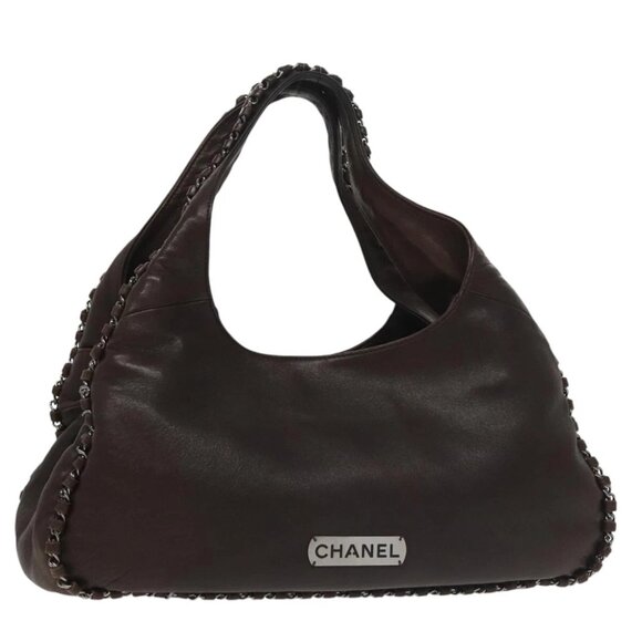CHANEL Chain Hand Bag Lamb Skin Brown CC Auth yk15907AM - Picture 1 of 15